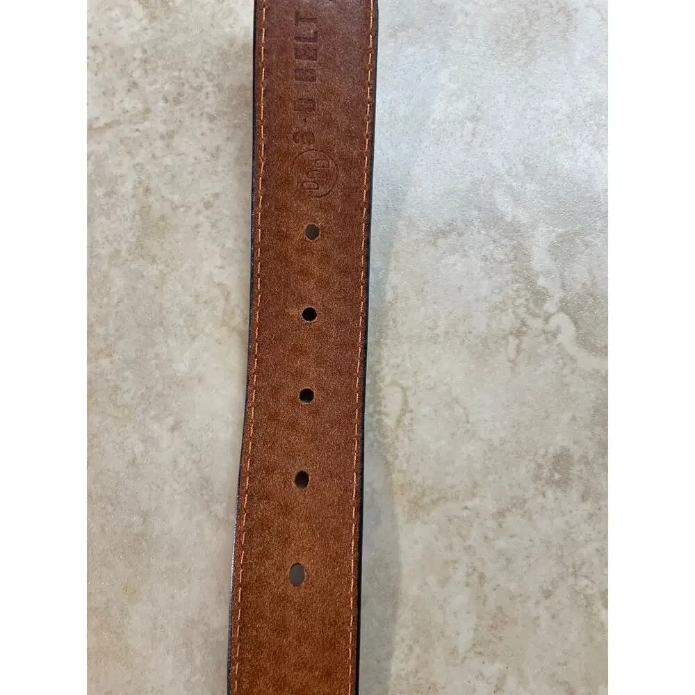 3D Belt Co Hand Tooled Leather Western Belt Cross Conchos White Braided 42